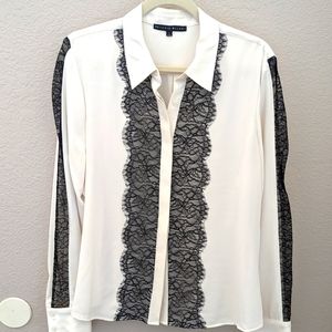 Antonio Melani Cream & Black Lacy Blouse